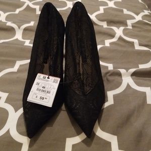 Zara sexy black lace pumps heels 38